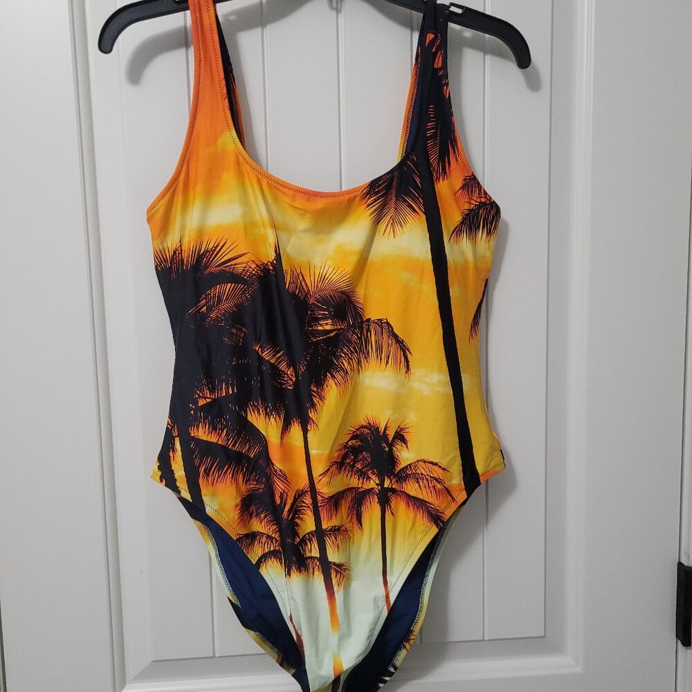 Womens Swimsuit Orange XL One Piece Tropical palm trees Aerie
